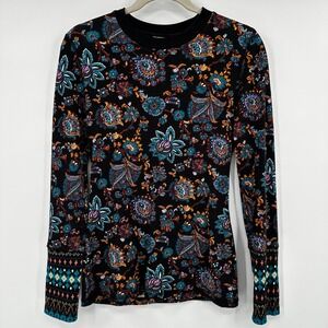 Sundance Womens Black Bold Floral Print Long Sleeve Thermal Top XS Base Layer
